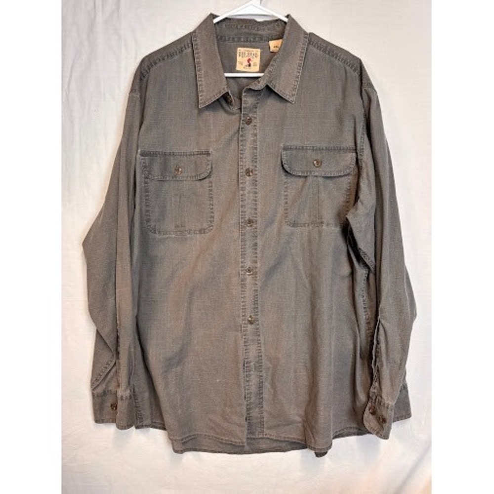 Red Head Brand Co Mens 2XL Gray Cotton Ripstop Long Sleeve Button Down Shirt
